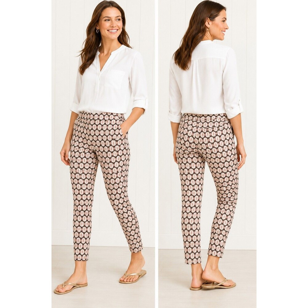 Spartina 449 Women's XS Geometric Print Ankle Pants Brown Stretch Skinny Boho